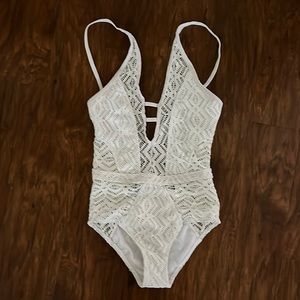 White crochet cut out one piece